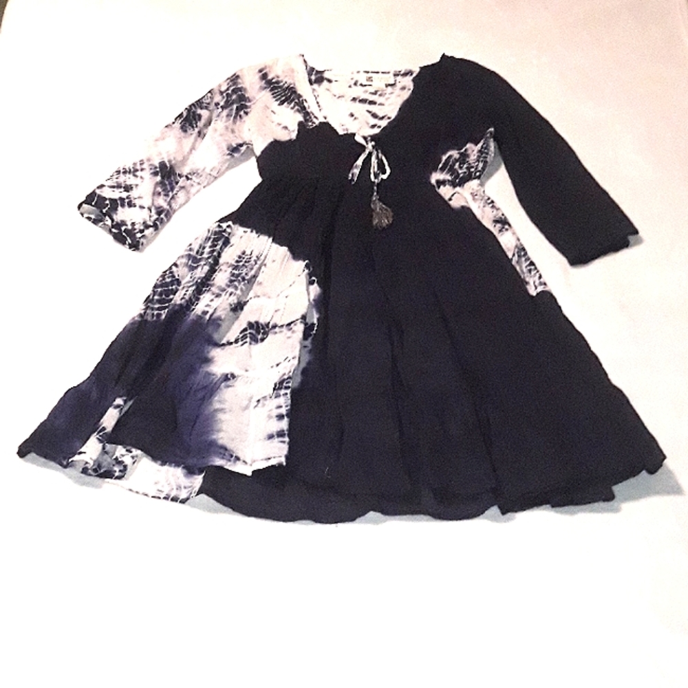 New Blue and White Small Tie Die Two Layered Dress